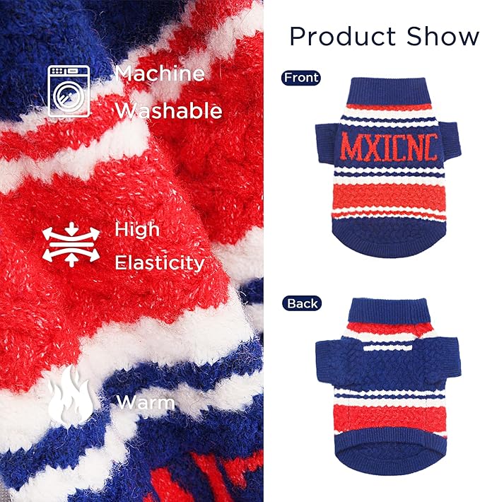 Dog Sweater for Small Medium Dogs & Cats, Classic Turtleneck Knitted Striped Pet Sweater, Warm Winter Soft Christmas Outfit for Boy & Girl Dogs, Medium