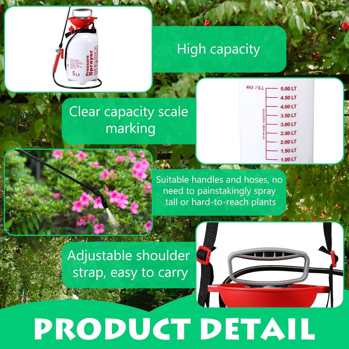 Honeydak 1.3 Gallon 5L Garden Pump Pressure Sprayer Watering Can Device for Watering Hanging Plant Basket Hard to Reach Pump Sprayer for Weeds, Lawn Care & Pesticides (Red)