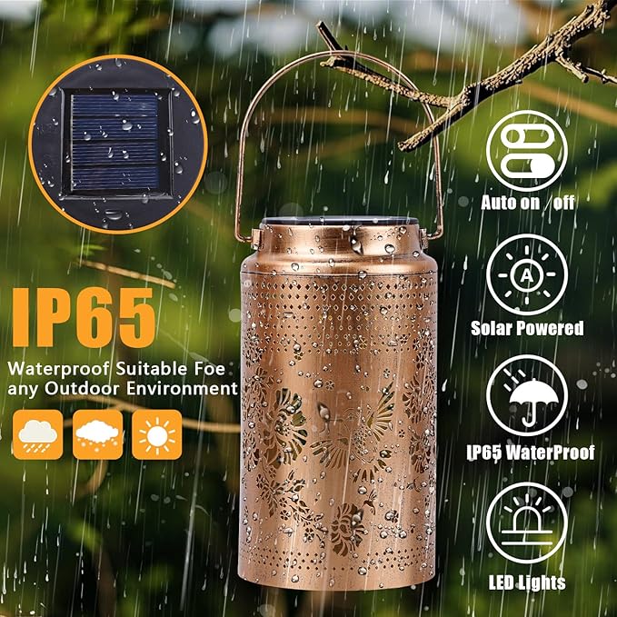 Hummingbird Solar Lanterns Outdoor Waterproof, Metal Hanging Lights Decorations for Garden Yard Lawn Patio, Unique Hummingbird Gifts for Women Mom Grandma Sister for Mother'Day Christmas