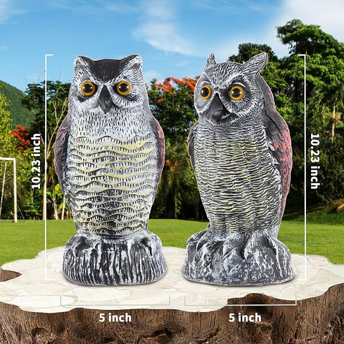 Hedoc 2 Pack Fake Owl Decoys to Scare Birds Away from Gardens and Rooftops, Great Horned Owl Bird Deterrents, Nature Scarecrow Plastic Owls Pest Repellent, Owl Statue for Garden Decor, Yard Decoration