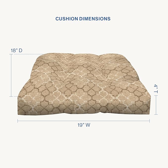 Honeycomb Outdoor Essentials Set of 2 Tufted Seat Pads, 19 x 18, Courtyard Geo Almond Dining Chair Cushions for Patio Furniture