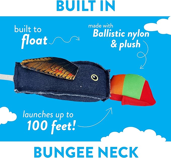 Spunky pup Fly & Fetch Dog Toy - Durable, Floating, Interactive Bungee Launcher for Fetch and Water Play, Canvas Toucan