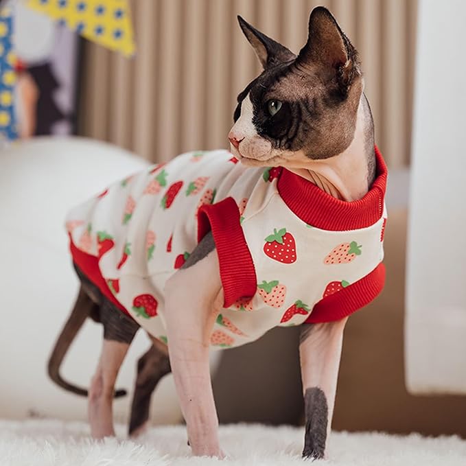 PUMYPOREITY Sphynx Cat Clothes - Stretchy Sweater, Soft Hairless Shirt, Pullover Pajamas, Turtleneck for Sphynx Cornish Rex, Devon Rex - Red, L