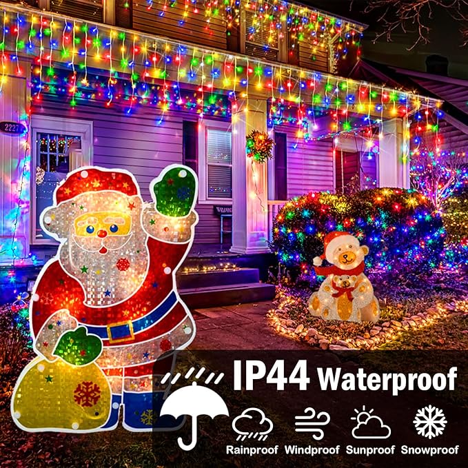 Hezbjiti 2Pack Total 800LED Icicle Lights 32.8FT Christmas Lights String Lights Outdoor Decoration 8 Modes 75 Drops Fairy Lights for Eaves Party Yard Garden Xmas Decor