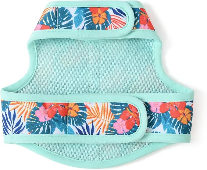 Mile High Life Dog Harness, Air Mesh Floral Vest Harness for 20 lbs Small Dogs & Cats, Easy Get on Adjustable Easy Closures Both Neck and Chest(Green Flower, XS Chest 14"-16")