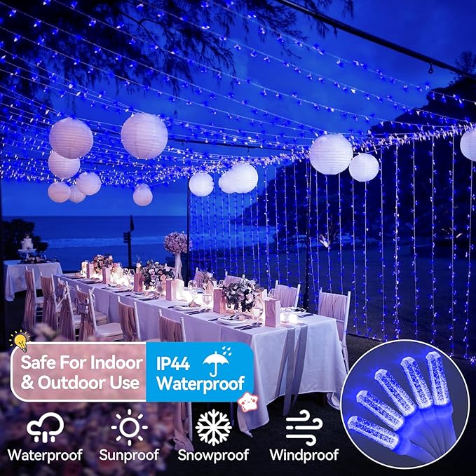 Heceltt 1600 LED 630 FT String Lights Outdoor, 8 Modes Christmas Lights Plug in, IP44 Waterproof Led String Lights with Timer and Memory for Christmas Holiday Wedding Decorations (Blue)