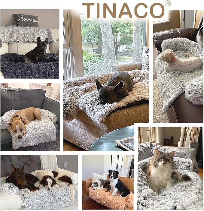 Tinaco Calming Dogs/Cats Bed Mats, Dog Pad Washable Removable Couch Cover, Plush Long Fur Mat for Pets, Waterproof Lining, Perfect for Small, Medium and Large Dogs and Cats (Desert Brown, 36"x31")
