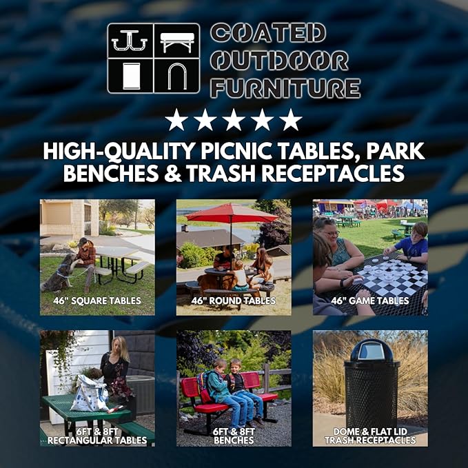Heavy-Duty Portable Outdoor Picnic Table with Umbrella Hole, Punched Steel Commercial-Grade Patio Furniture Made in America (46" Round Top, Grey with Grey Frames)