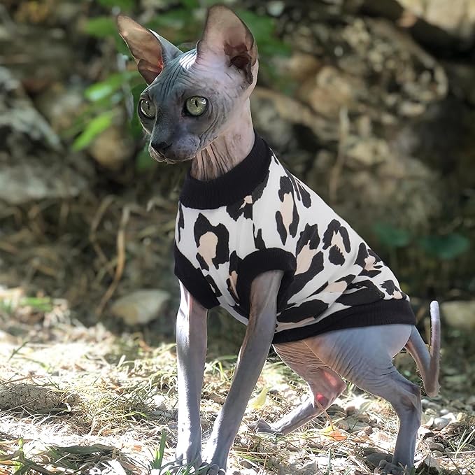 PUMYPOREITY Sphynx Cat Clothes - Stretchy Sweater, Soft Shirt, Pullover Pajamas, Turtleneck for Sphynx, Cornish Rex, Devon Rex - Black, XL
