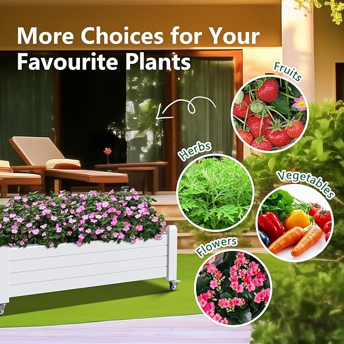 Horticulture Garden Bed, Divisible Resin Planter Box for Backyard, Patio, Balcony, with 4 Legs and 4 Swivel Lockable Wheels(Ashen,43.31 * 17.72 * 17.56)