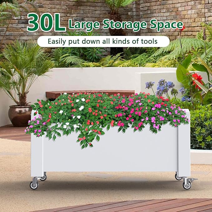 Horticulture Garden Bed with Legs, Divisible Resin Planter Box for Backyard, Patio, Balcony, with 4 Legs, 4 Swivel Lockable Wheels(Ashen,30.04 * 17.72 * 17.56)