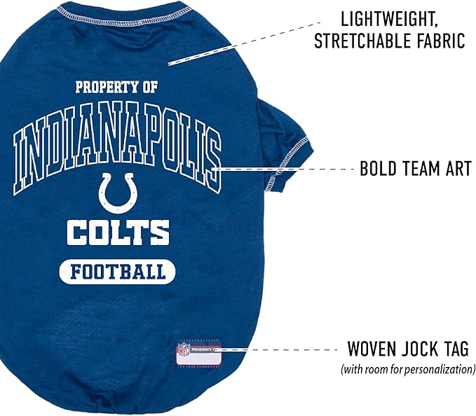 NFL Indianapolis Colts Dog T-shirt Large. - Licensed Shirt for Pets Team Colored with Team Logos- Premium Stretchable Materials for the comfort of your Dog & Cat