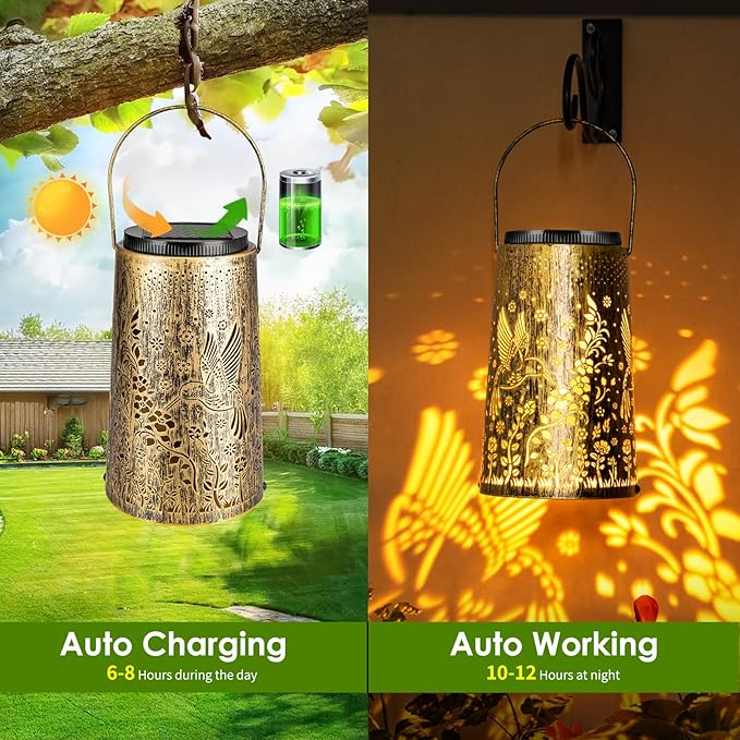 Hummingbird Outdoor Solar Lights for Yard, Hanging Solar Lanterns Outdoor Waterproof, Garden Decor Christmas Gifts for Mom Women Grandma, Hanging Decoration Outside for Yard, Patio, Porch, Lawn