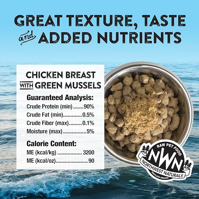 Northwest Naturals Freeze-Dried Chicken Breast with Green Lipped Mussels - Functional Topper - for Dogs and Cats - Limited, Human Grade Ingredients, All Natural, Proudly Made in USA, 5 Oz (Pack of 2)