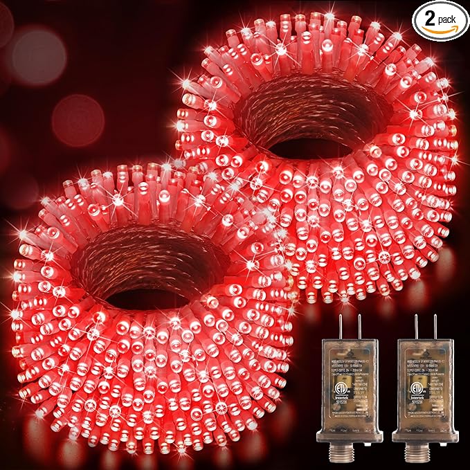 Hezbjiti 2 Pack 1000 LED 403 FT Christmas String Lights Outdoor, 8 Lighting Modes IP44 Waterproof Fairy Lights with Timer and Dimmable Function for Party Tree Decorations (Red, Clear Wire)