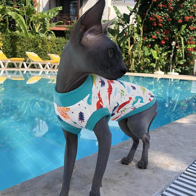 PUMYPOREITY Sphynx Cat Clothes: Soft, Stretchy Pullover Pajamas & Turtleneck for Hairless Cats, Blue