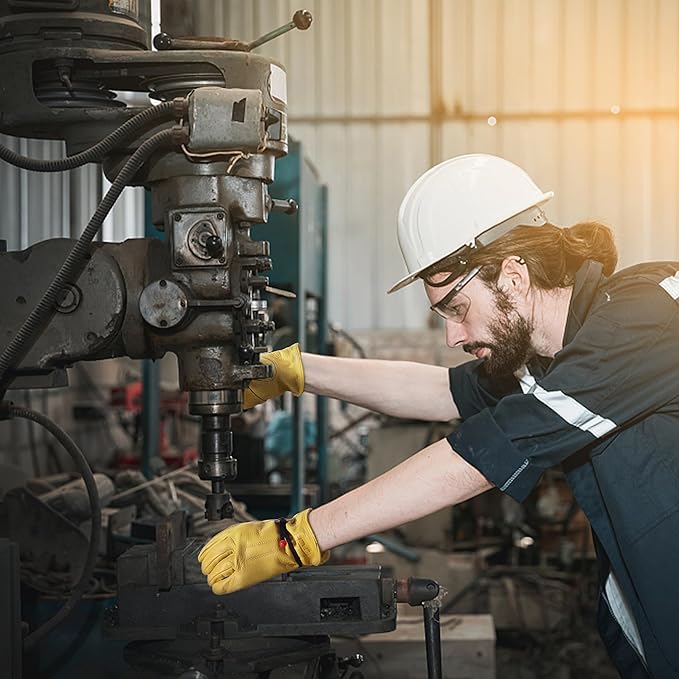 HLDD HANDLANDY Leather Work Gloves for Men & Women, Adjustable Wrist Cowhide Gardening Glove with Reinforced Palm for Driver