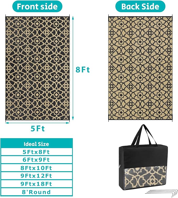 HEBE Outdoor Rug Waterproof 5x8, Reversible Plastic Straw Rug RV Camping Rug, Indoor Outdoor Patio Mat Clearance, Outside Carpet for Porch,Deck,Camper,Balcony,Backyard,Picnic