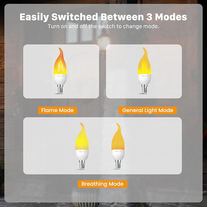 Hompavo 【Upgraded LED Flame Light Bulbs, 3 Modes Flickering Light Bulbs, E12 Chandelier Base Candle Fire Light Bulb for Halloween Christmas Party Porch Indoor & Outdoor Home Decoration - 8 Pack