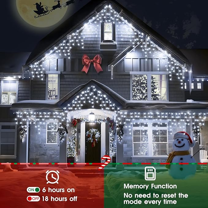 Hezbjiti 2Pack Total 800LED Icicle Lights 32.8FT Christmas Lights String Lights Outdoor Decoration 8 Modes 75 Drops Fairy Lights for Eaves Party Yard Garden Xmas Decor