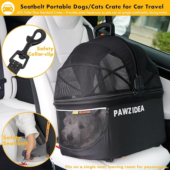 PAWZIDEA Pet Stroller 4 in 1, Cat Strollers with Detachable Carrier No-Zip Canopy, Portable Dog Crate for Car Seat Travel, Foldable & Lightweight Jogger for Small/Medium Dogs and Cats, Storage Basket