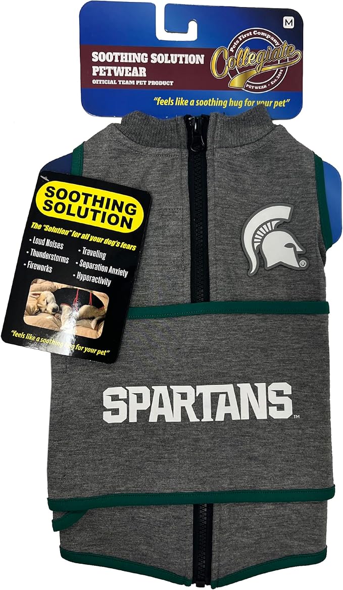 NCAA Michigan State Spartans Dog Anxiety Shirt Calming Soothing Vest for Dogs Cats with Anxiety Fears Fireworks, Loud Noises, Dark Lonely Keeps Dogs Calm Feeling Safe, Relaxing Jacket X-Small