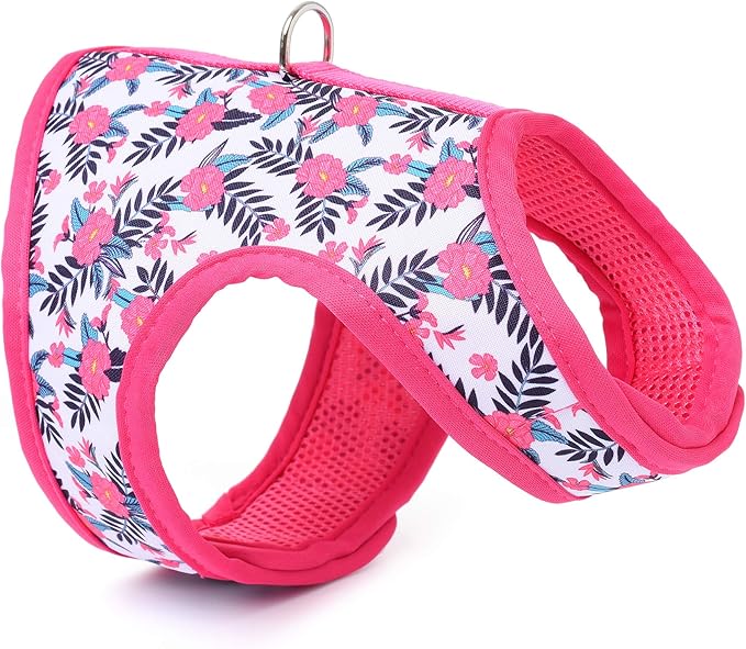 Mile High Life Dog Harness, Air Mesh Floral Vest Harness for 20 lbs Small Dogs & Cats, Easy Get on Adjustable Easy Closures Both Neck and Chest(Peony, XS Chest 14"-16")