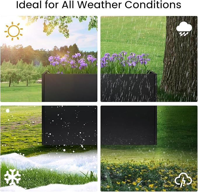 Heavy-Duty Steel Planter Box 38”x12”x30”, Rust-Resistant Large Outdoor & Indoor Plant Container, Metal Garden Box with Drainage Holes & Reinforced Edges