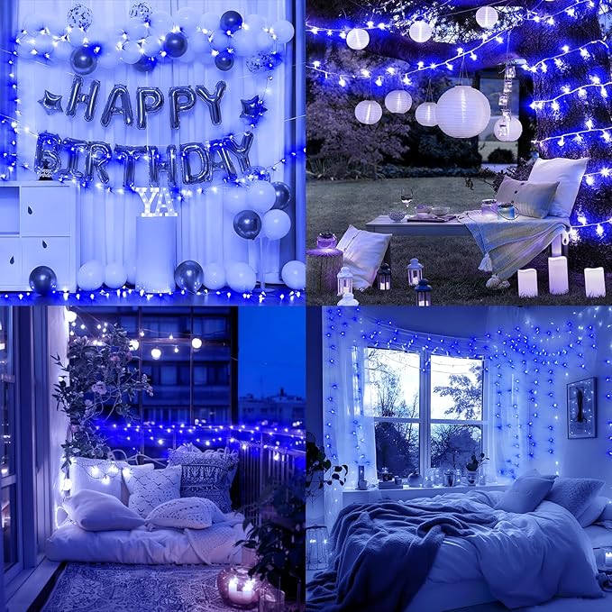 Heceltt 360 LED 118 FT String Lights Outdoor, 8 Modes Easter Lights Plug in, IP44 Waterproof Led String Lights with Timer and Memory for Easter Yard Party Garden Decorations (Blue)