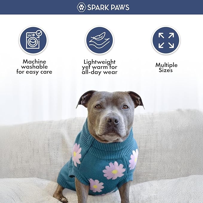 Spark Paws Knit Dog Sweater – Ultra Soft Warm Winter Dog Sweater for Small, Medium & Large Dogs – Stretch Fit Pet Sweater for French Bulldog, Pitbull, Girl & Boy Dogs Jacket, (Flower,2XL)
