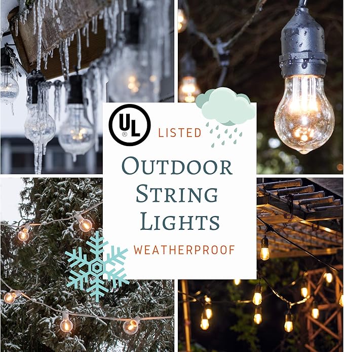Hometown Evolution, Inc. 100 Foot E26 Commercial Outdoor Edison Bulb String Lights with Suspended Sockets (100 Foot 50 Socket, S14 Lantern Edison 11 Watt Bulbs)