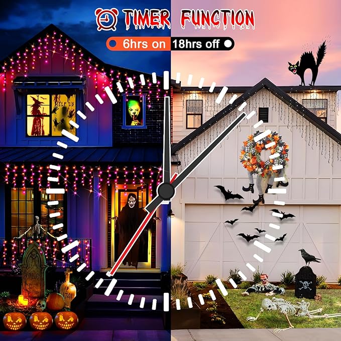 Hezbjiti 2Pack Total 800LED Halloween Lights Purple Orange Icicle Lights 32.8FT Halloween String Lights Outdoor Decoration 8 Modes 75 Drops Fairy Lights for Eaves Party Yard Garden Halloween Decor