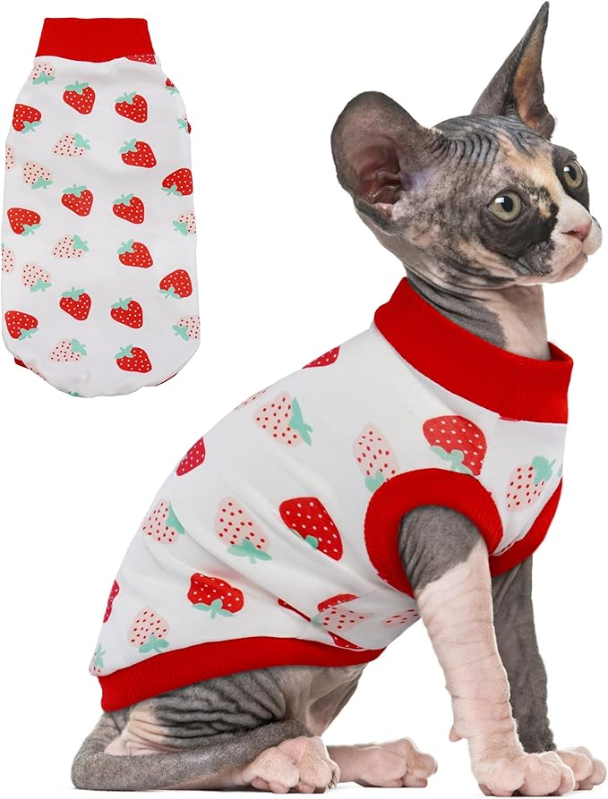 PUMYPOREITY Sphynx Cat Clothes - Stretchy Sweater, Soft Hairless Shirt, Pullover Pajamas, Turtleneck for Sphynx Cornish Rex, Devon Rex - Red, L