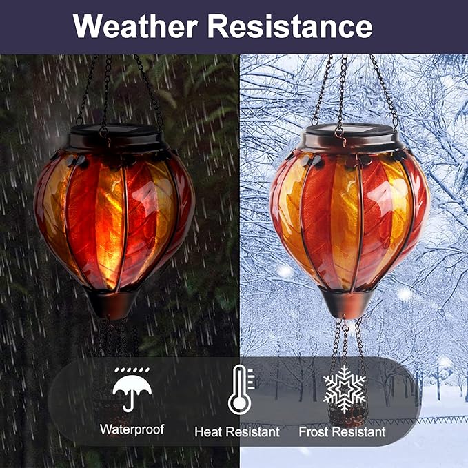 Hot Air Balloon Solar Lantern with Flickering Flame Hanging Solar Lanterns Outdoor Lights Waterproof Lanterns Decorative Garden Patio Yard Party Decor Orange and Red