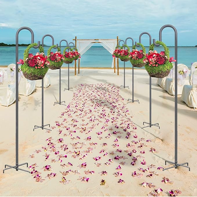 Highpro Shepherd Hook for Outdoor 47 Inch Bird Feeder Hanger Heavy Duty for Hummingbird Feeder Hanger Stand with 5-Prong Base for Lanterns, Wedding (2 Packs)