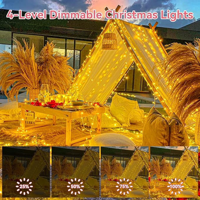 Heceltt 1140 LED 449 FT String Lights Outdoor, 8 Modes Warm White Christmas Lights Plug in, IP44 Waterproof Led String Lights with Timer and Memory for Xmas Yard Party Garden Decorations