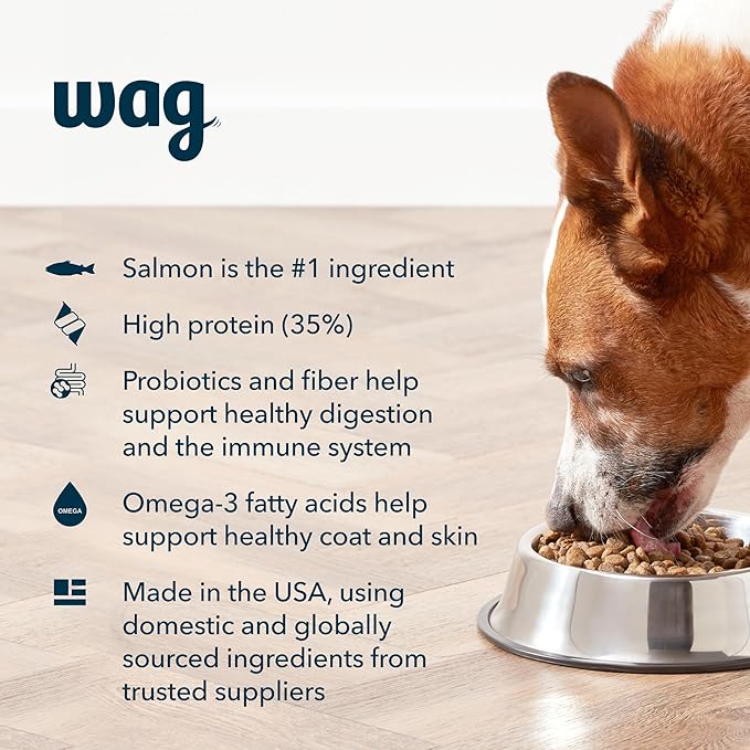 Amazon Brand - Wag Dry Dog Food Grain-Free Salmon & Lentil Recipe, High Protein (24 lb bag)