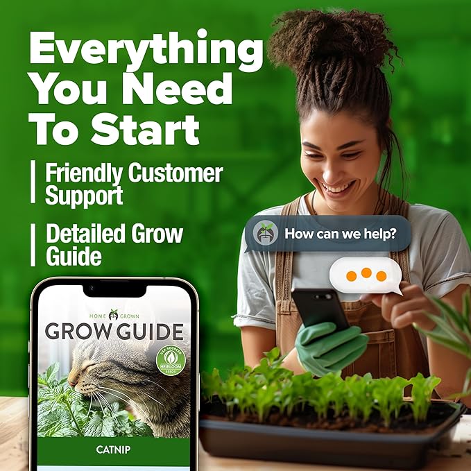 HOME GROWN Catnip Seeds (2 Pack) 𝗡𝗢𝗡-𝗚𝗠𝗢, 𝗨𝗦𝗔-𝗦𝗢𝗨𝗥𝗖𝗘𝗗 Heirloom Herb 4232 Seeds - Indoor or Outdoor Seed - High-Germination Cat Nip - Cat Safe Plants (Nepeta cataria)