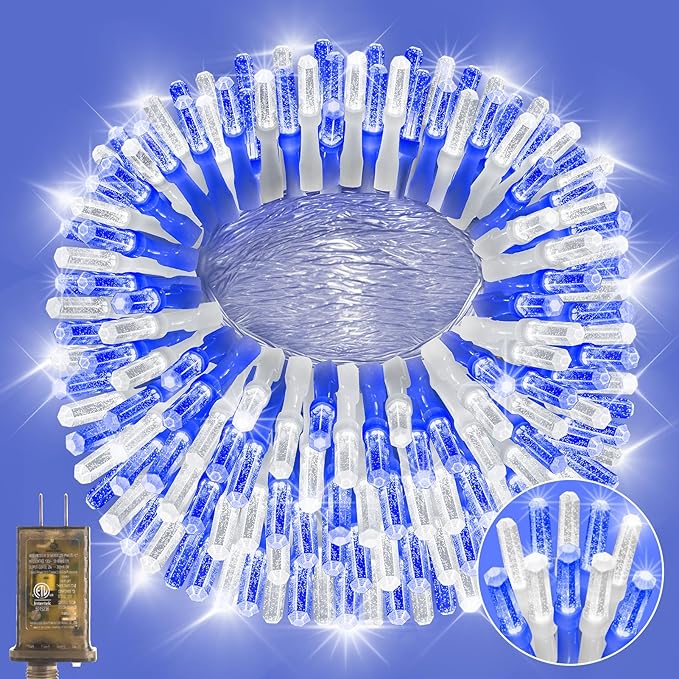 Heceltt 360 LED 118 FT String Lights Outdoor, 8 Modes Christmas Lights, IP44 Waterproof Christmas Tree Lights with Timer and Memory for Xmas Yard Party Home Garden Decorations (Blue and White)
