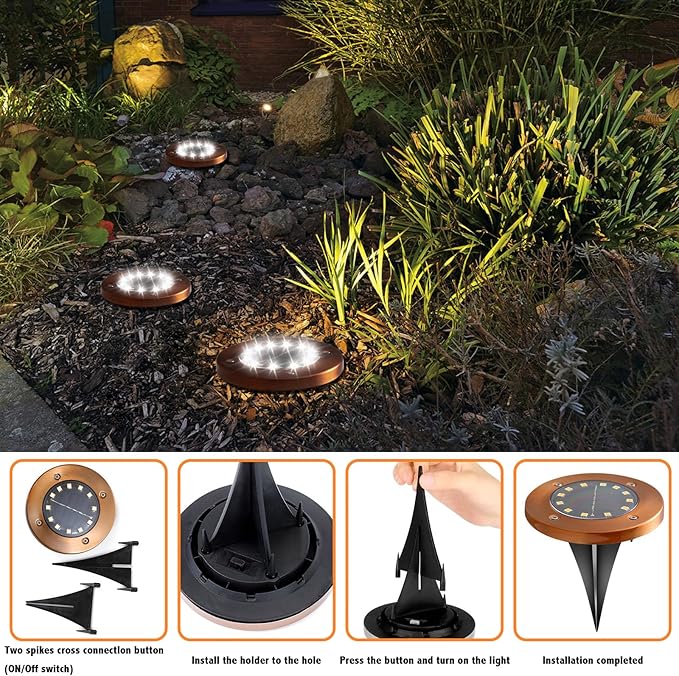 HOFLY Outdoor In-Ground Solar Landscape Lights - 8 Pack, 12 LED, White Light for Pathway, Yard, Patio, Walkway