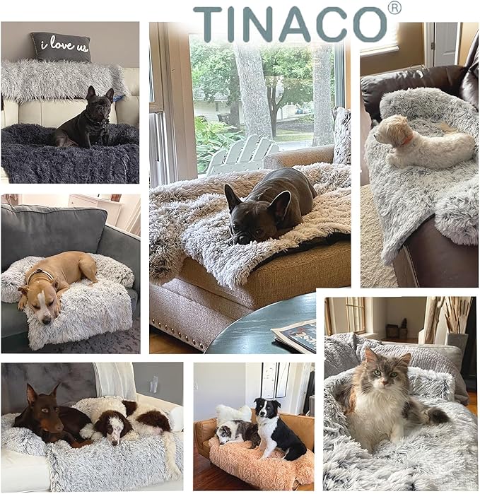 Tinaco Luxurious Calming Dogs/Cats Bed Mats, Dog Pad Washable Removable Couch Cover, Plush Long Fur Mat for Pets, Waterproof Lining, Perfect for Small, Medium and Large Dogs and Cats (Beige, 36"x31")