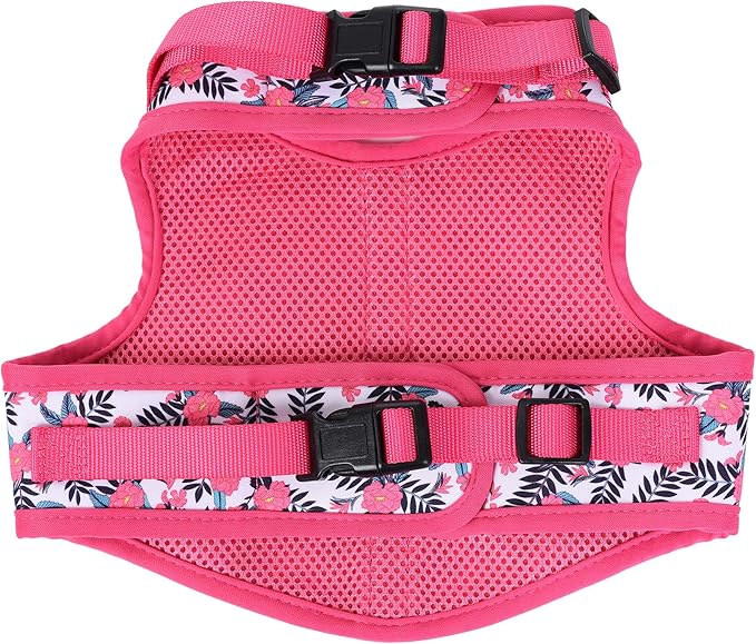 Mile High Life Dog Harness, Air Mesh Floral Vest Harness for 20 lbs Small Dogs & Cats, Easy Get on Adjustable Easy Closures Both Neck and Chest(Peony, M Chest 18"-20")