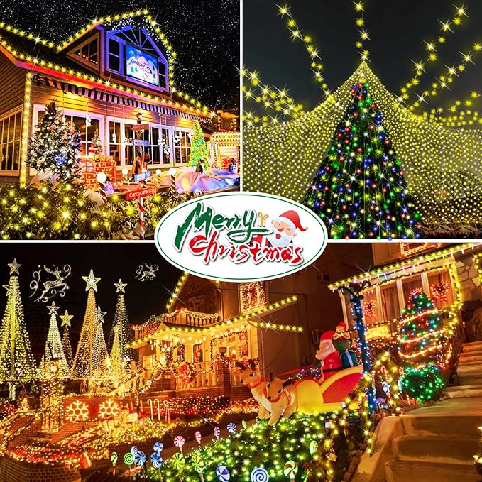 Hezbjiti 2 Pack 1000 LED 403 FT Christmas String Lights Outdoor, 8 Lighting Modes IP44 Waterproof Fairy Lights with Timer and Dimmable Function for Party Tree Decorations (Warm White, Green Wire)