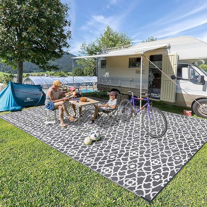 HEBE Outdoor Rug Waterproof 9x18, Plastic Straw Rug Camping Rug, Reversible Outdoor Patio Rugs RV Mat Clearance, Indoor Outside Floor Carpet for Porch,Deck,Camper,Balcony,Backyard