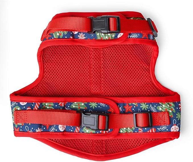 Mile High Life Velcro Dog Harness, Air Mesh Floral Vest Harness for 20 lbs Small Dogs & Cats, Easy Get on Adjustable Easy Closures Both Neck and Chest(Red Tree, M Chest 18"-20")
