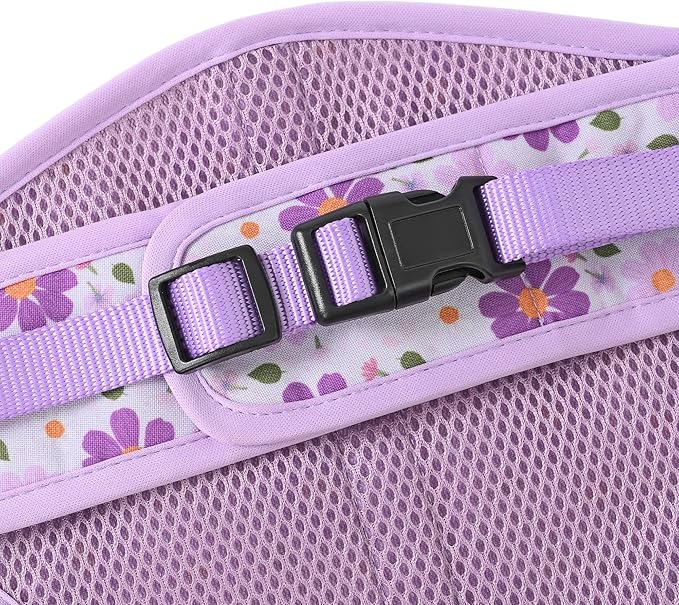 Mile High Life Dog Harness, Air Mesh Floral Vest Harness for 20 lbs Small Dogs & Cats, Easy Get on Adjustable Easy Closures Both Neck and Chest(Purple Flower, M Chest 18"-20")