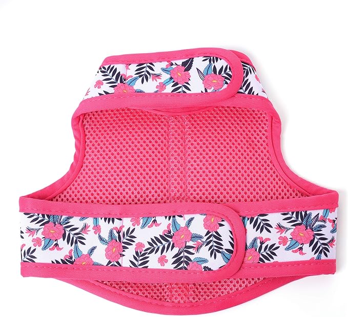 Mile High Life Dog Harness, Air Mesh Floral Vest Harness for 20 lbs Small Dogs & Cats, Easy Get on Adjustable Easy Closures Both Neck and Chest(Peony, XS Chest 14"-16")
