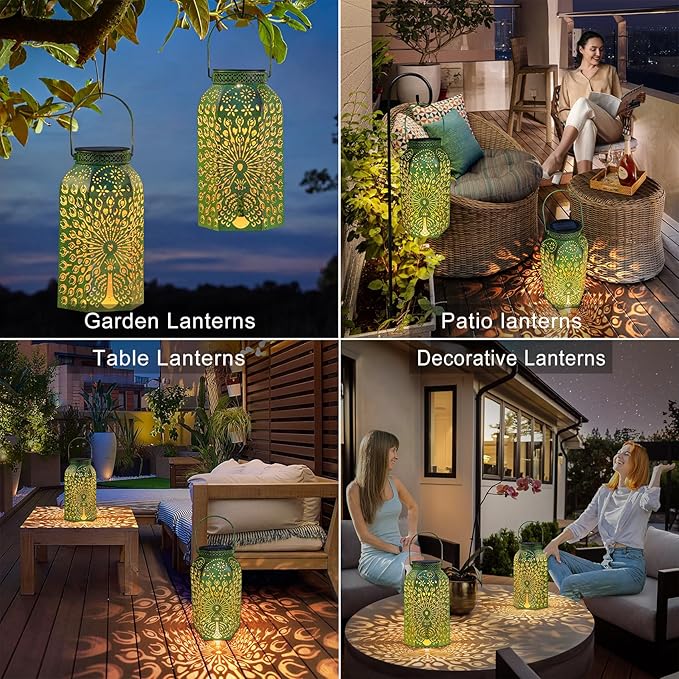 Homeimpro Outdoor Solar Lanterns Waterproof Peacock Gardening Gifts for Women, Big Solar Garden Decor, Yard Art, Outside, Patio, Birthday Mothers' Day Gifts Mom Grandma (2Pack, Antique Green)