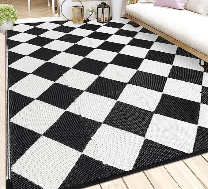 HEBE Outdoor Rug Waterproof 8x10, Reversible Plastic Straw Rug RV Camping Rug, Indoor Outdoor Patio Mat Clearance, Outside Carpet for Porch,Deck,Camper,Balcony,Backyard,Picnic