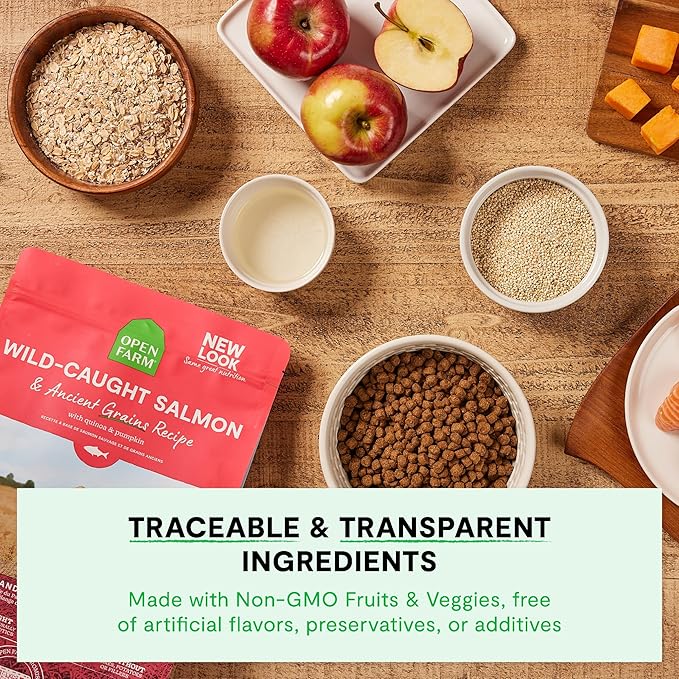 Open Farm, Ancient Grains Dry Dog Food, Protein-Rich & Nutrient Dense, 90% Animal Protein Mixed with Non-GMO Fruits, Veggies and Superfoods, Catch-of-The-Season Whitefish Recipe, 4lb Bag
